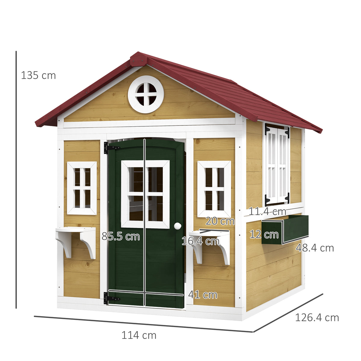 Outsunny Wooden Playhouse with Doors & Plant Pots for Kids – Fir Wood Garden Playhouse, Beige