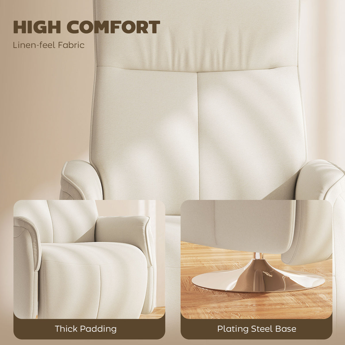 HOMCOM Massage Reclining Chair with 10 Massage Points & Pulse, Press and Wave Modes – Cream White
