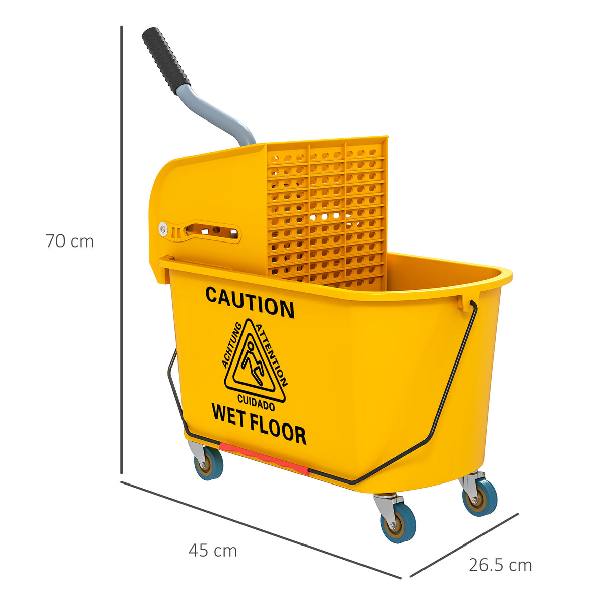 HOMCOM 20L Mop Bucket with Side Press Wringer and Removable Water Separation Panel on 4 Wheels, Yellow