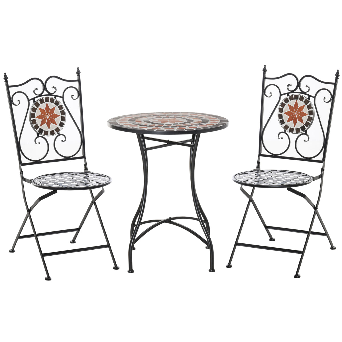 Outsunny 3-Piece Bistro Set with Mosaic Round Table & 2 Foldable Chairs – Patio & Balcony Furniture