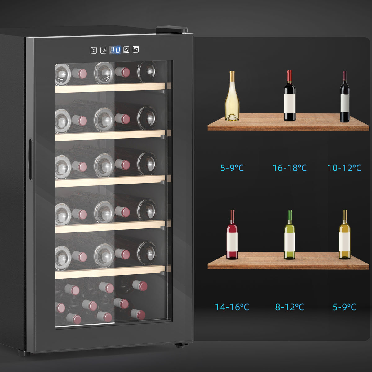 HOMCOM 41 Bottle Freestanding Wine Cooler Fridge with Touch Control – Glass Door Drinks Cabinet
