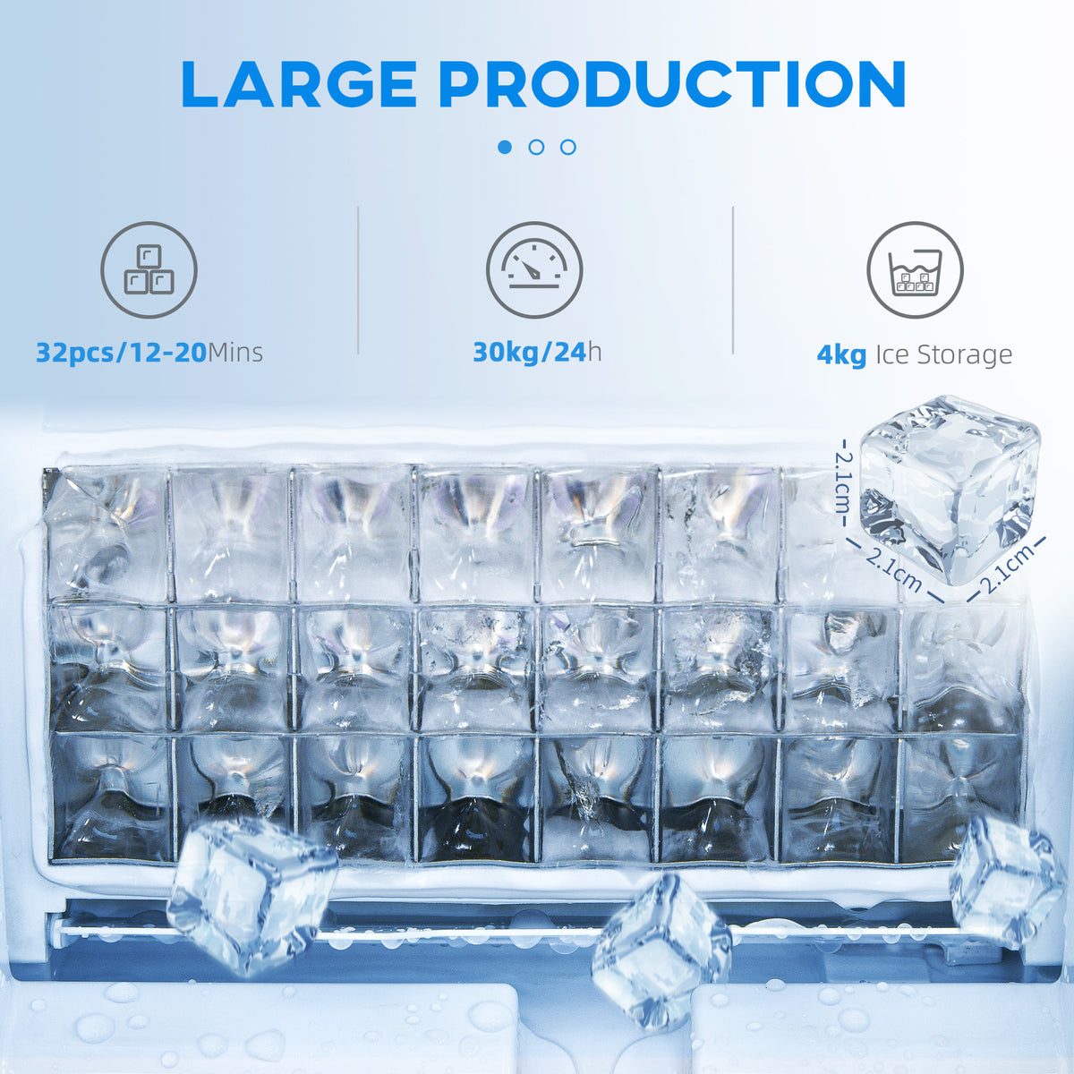 HOMCOM Commercial Ice Maker with 4kg Ice Storage, Water Shortage & Ice-Full Alerts – Home & Bar Use