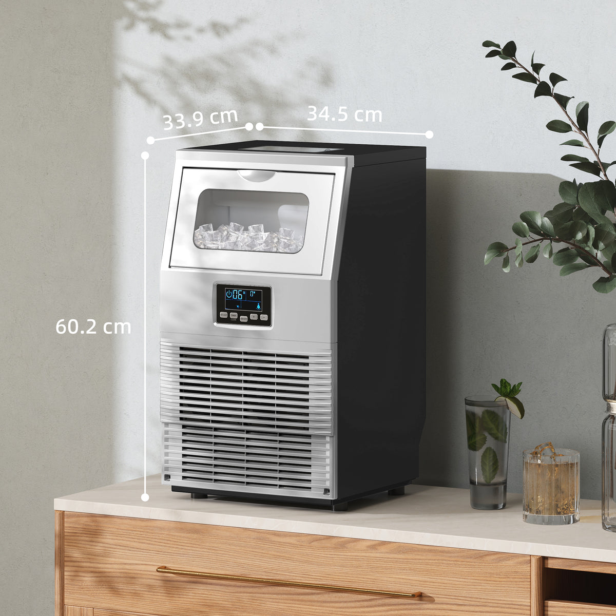 HOMCOM Commercial Ice Maker with 4kg Ice Storage, Water Shortage & Ice-Full Alerts – Home & Bar Use