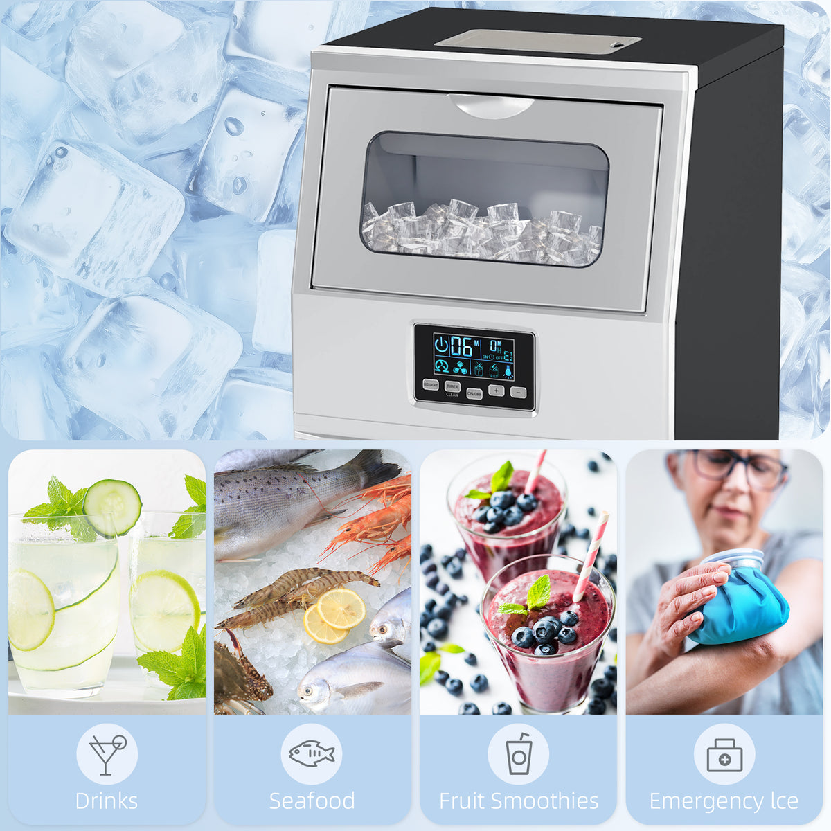 HOMCOM Commercial Ice Maker with 4kg Ice Storage, Water Shortage & Ice-Full Alerts – Home & Bar Use