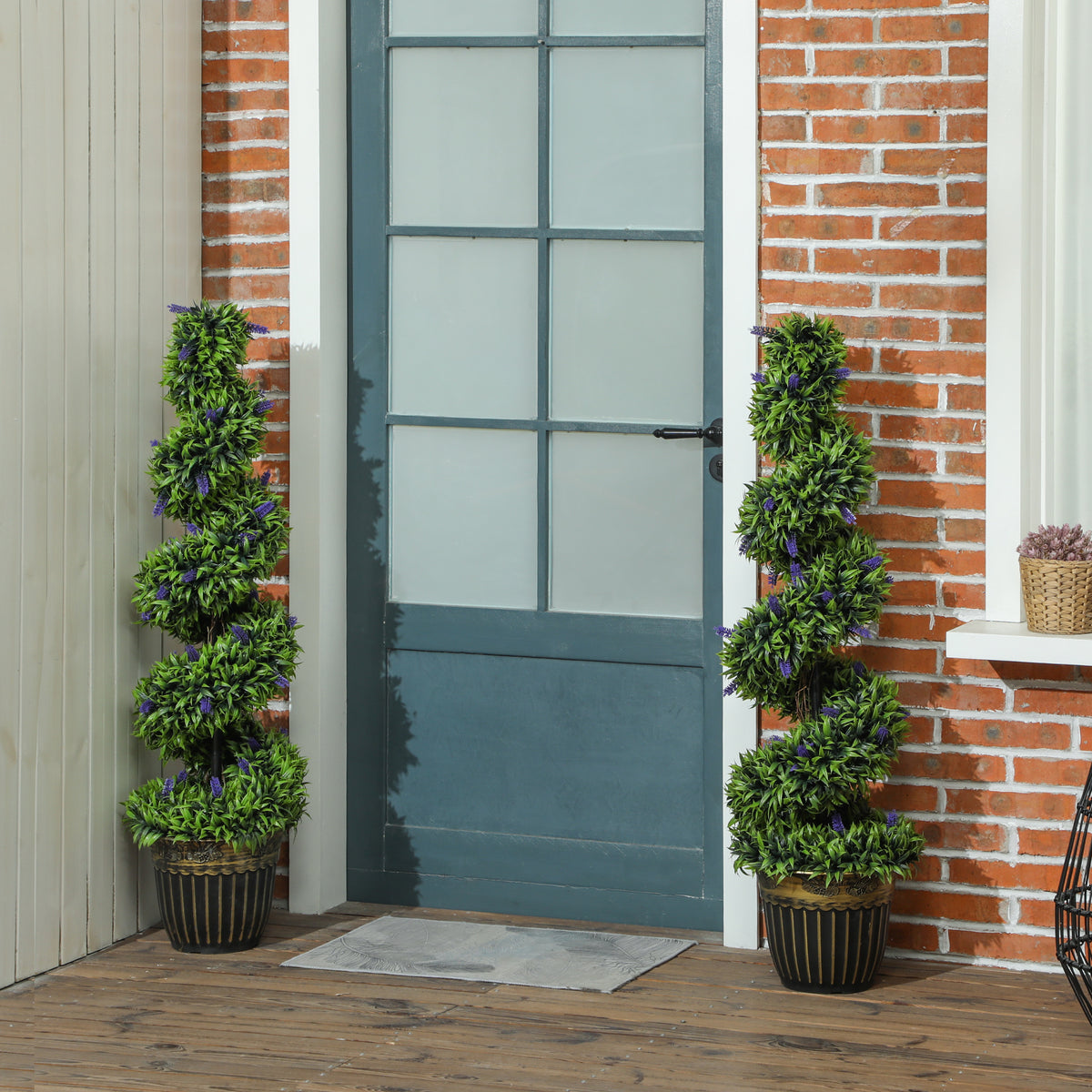 HOMCOM Artificial Spiral Boxwood & Lavender Plant Set, 115cm – Low Maintenance Indoor Outdoor Decor, Blue