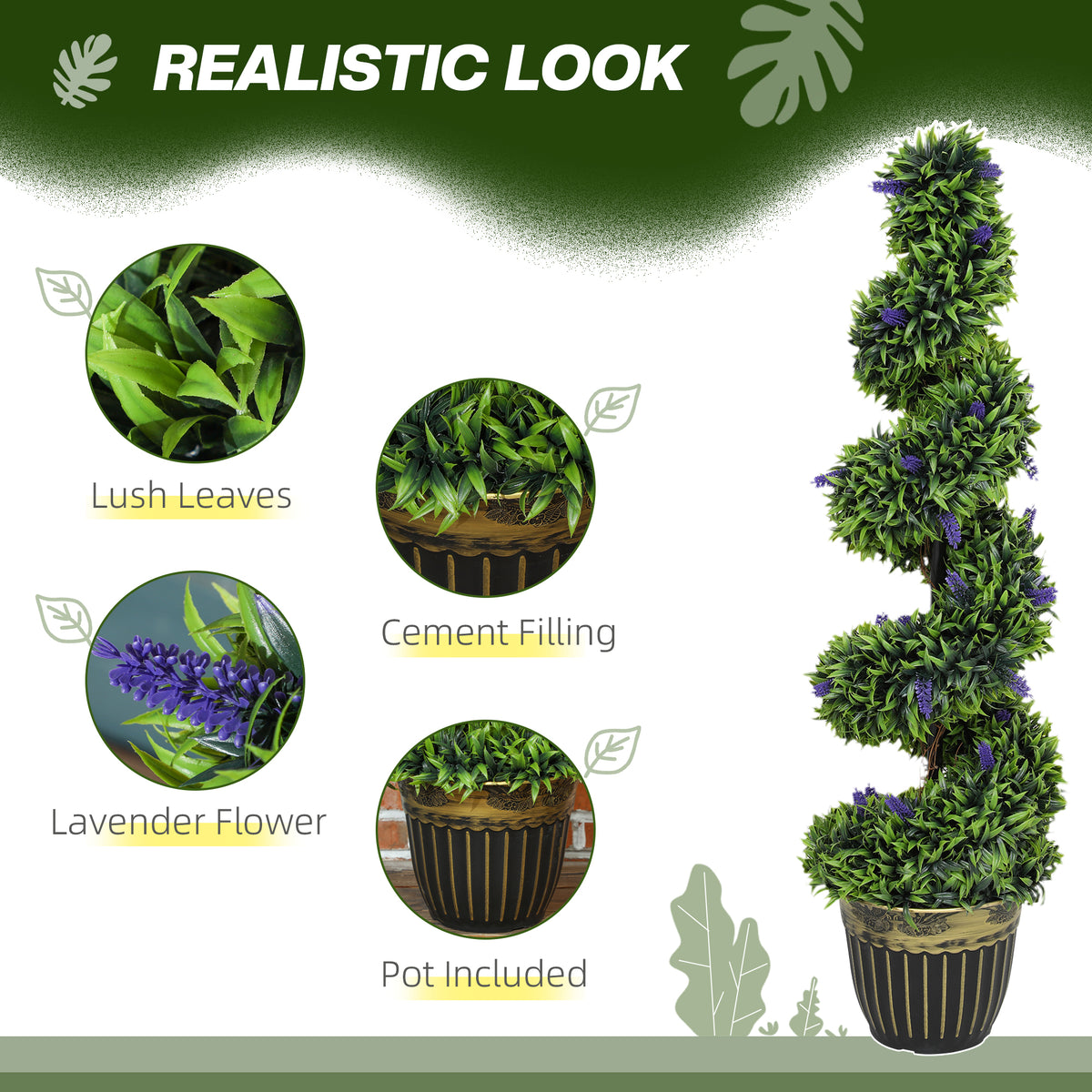 HOMCOM Artificial Spiral Boxwood & Lavender Plant Set, 115cm – Low Maintenance Indoor Outdoor Decor, Blue