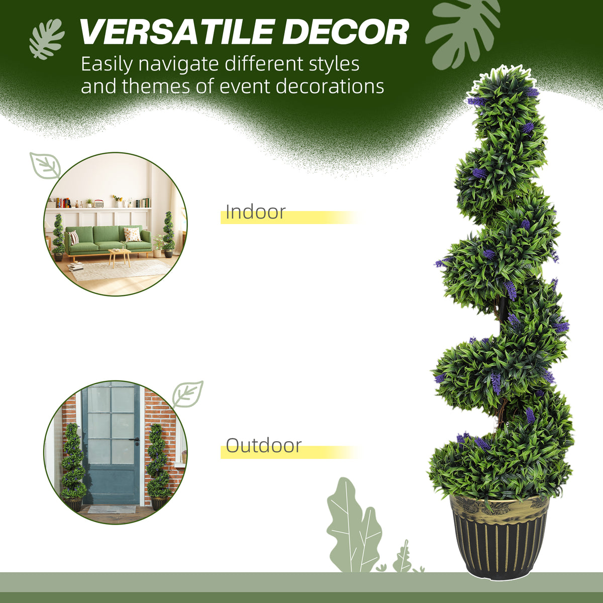 HOMCOM Artificial Spiral Boxwood & Lavender Plant Set, 115cm – Low Maintenance Indoor Outdoor Decor, Blue