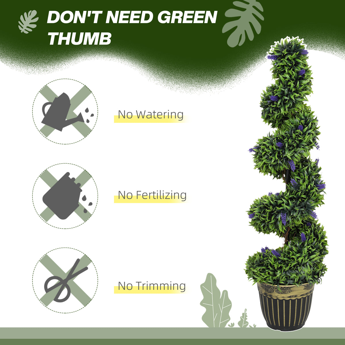 HOMCOM Artificial Spiral Boxwood & Lavender Plant Set, 115cm – Low Maintenance Indoor Outdoor Decor, Blue