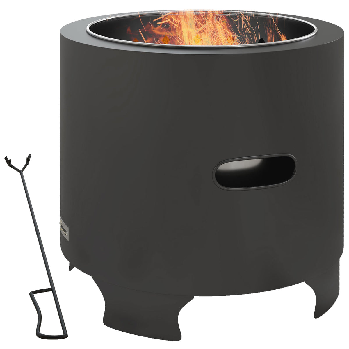 Outsunny Outdoor Fire Pit with Secondary Combustion System and Poker – Smokeless Garden Fire Bowl, Black