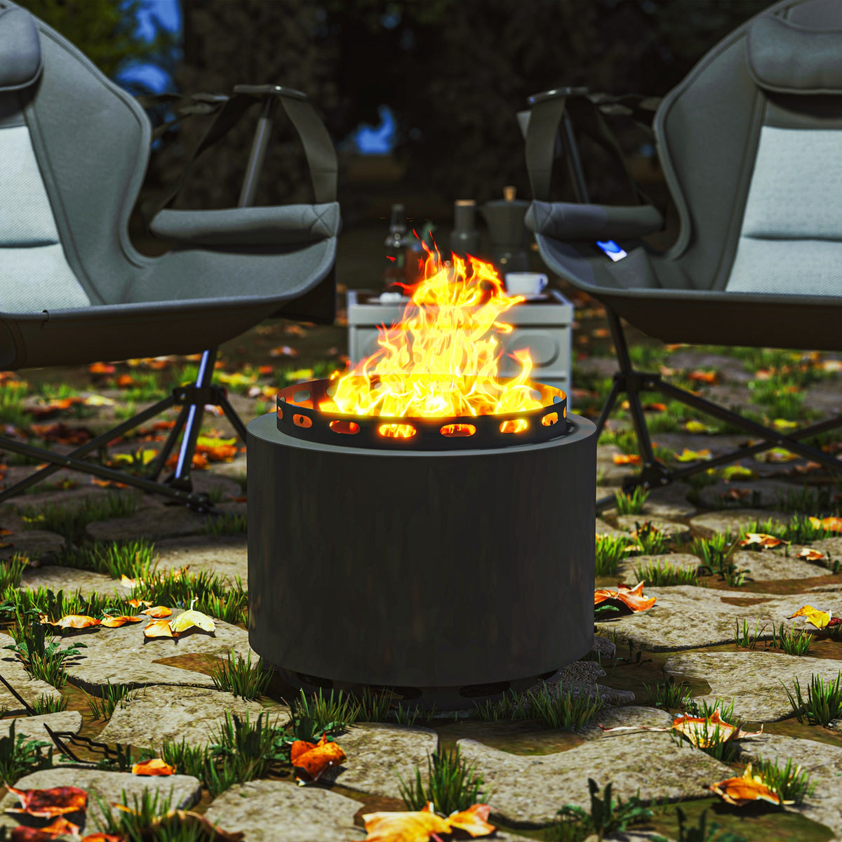 Outsunny 48.5cm Smokeless Wood Burning Fire Pit with Poker, Powder-Coated Metal Fire Bowl – Dark Grey