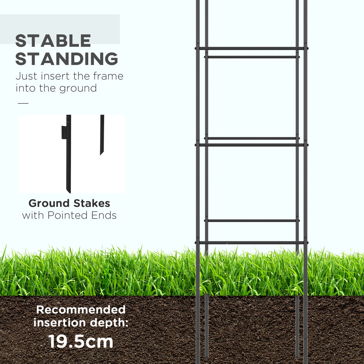 Outsunny Metal Garden Arch for Climbing Plants with Ground Stakes – Arbor for Weddings and Events, Black
