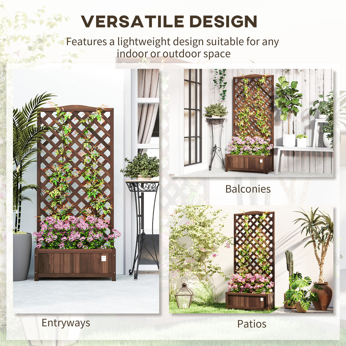 Outsunny Wooden Planter Box with Trellis – Fir Raised Garden Bed for Climbing Plants, 76 x 36 x 170cm