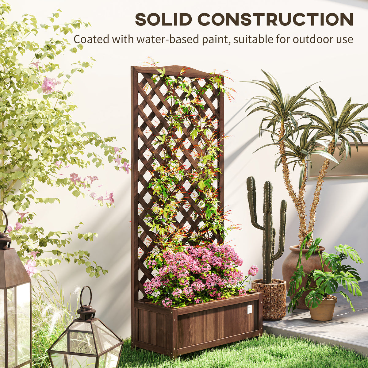 Outsunny Wooden Planter Box with Trellis – Fir Raised Garden Bed for Climbing Plants, 76 x 36 x 170cm