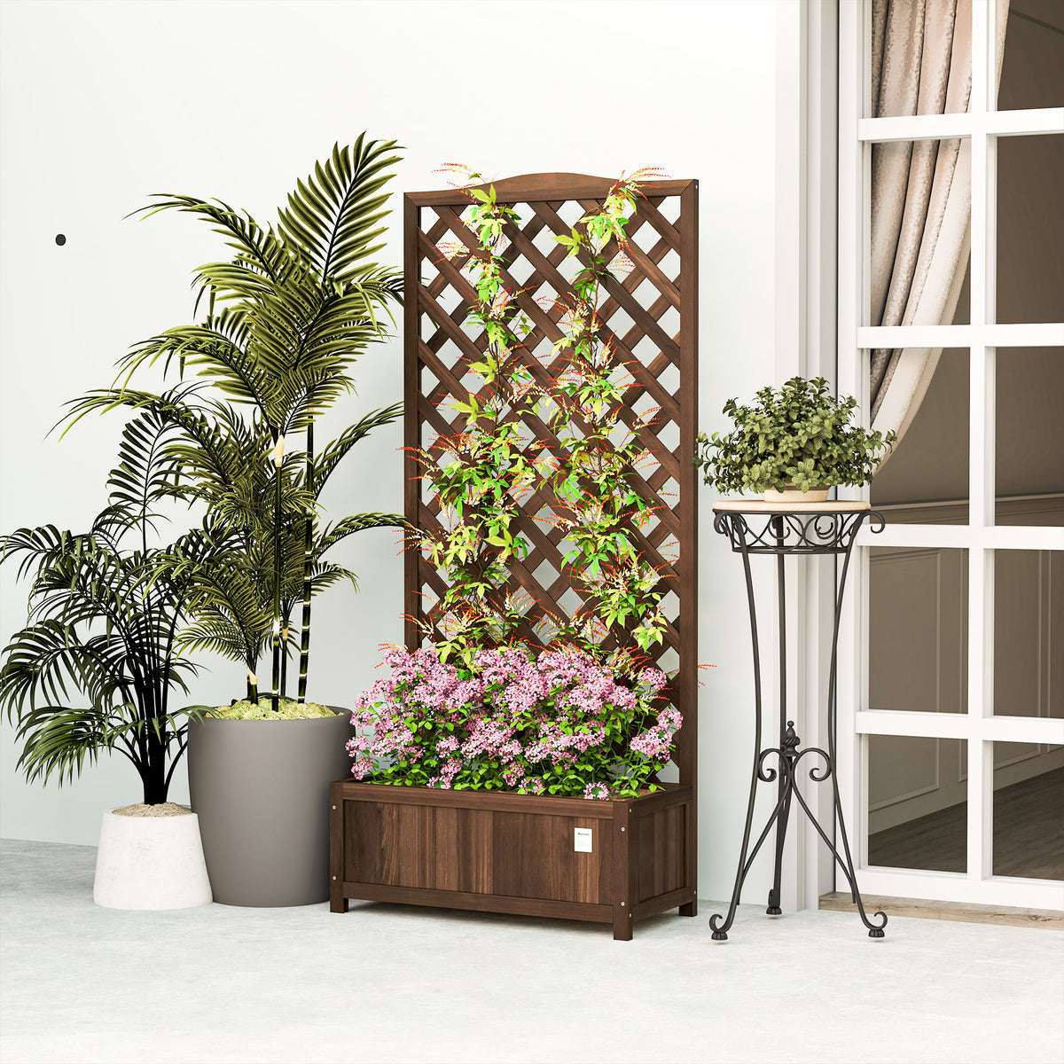 Outsunny Wooden Planter Box with Trellis – Fir Raised Garden Bed for Climbing Plants, 76 x 36 x 170cm