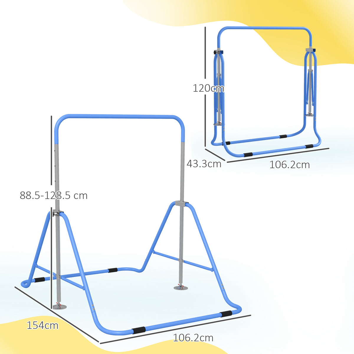 HOMCOM Kids Gymnastic Bar with Adjustable Height & Foldable Steel Frame – Training Bar for Ages 3+, Blue
