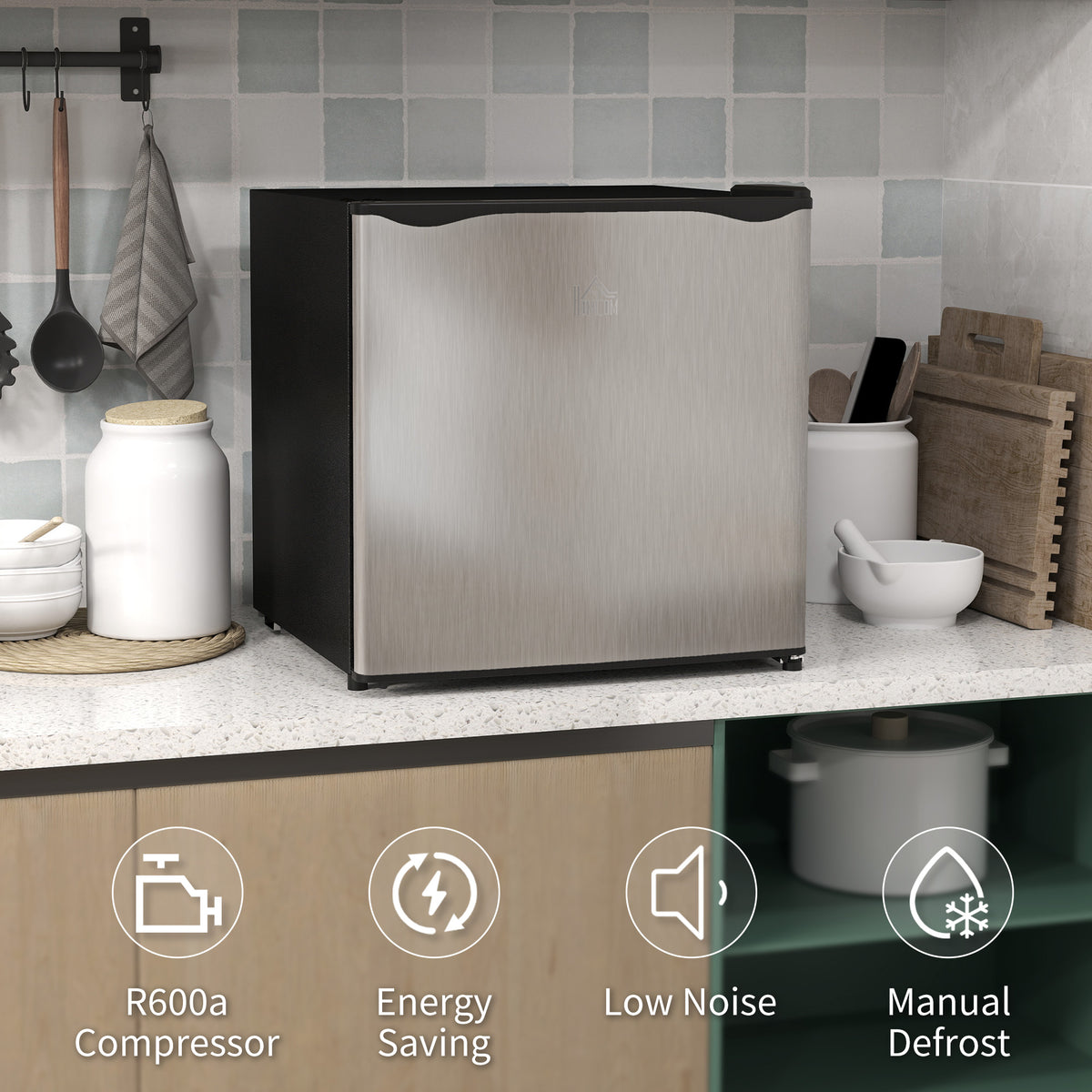 HOMCOM 35L Tabletop Freezer with Adjustable Temperature, Wire Shelf & Reversible Door – Compact, Silver