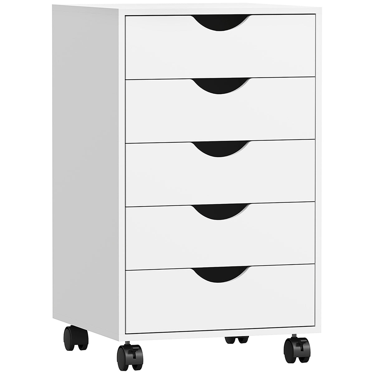 HOMCOM Mobile Vertical Filing Cabinet with 5 Drawers and Wheels – Home Office Storage, White