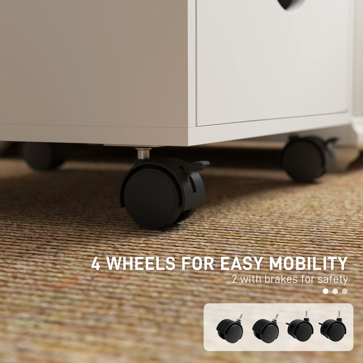 HOMCOM Mobile Vertical Filing Cabinet with 5 Drawers and Wheels – Home Office Storage, White