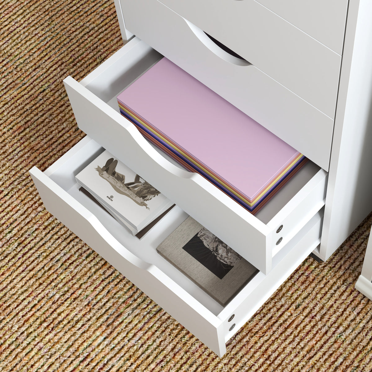 HOMCOM Mobile Vertical Filing Cabinet with 5 Drawers and Wheels – Home Office Storage, White