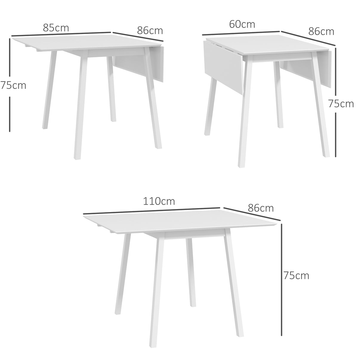 HOMCOM Extendable Drop Leaf Kitchen Table for 2–4 with Pine Wood Frame – Space-Saving Dining Table, White