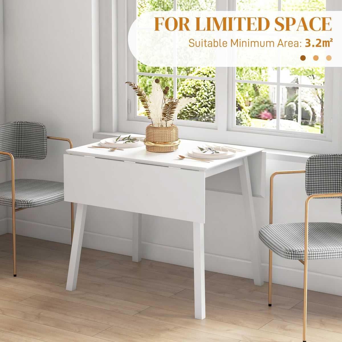 HOMCOM Extendable Drop Leaf Kitchen Table for 2–4 with Pine Wood Frame – Space-Saving Dining Table, White