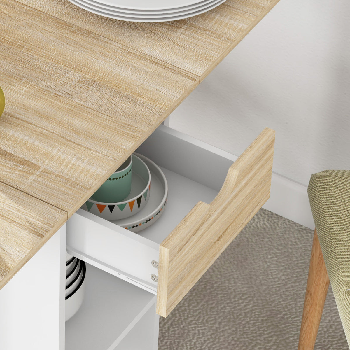 HOMCOM Foldable Drop Leaf Dining Table with Storage – Space-Saving Kitchen Table for 4, Oak