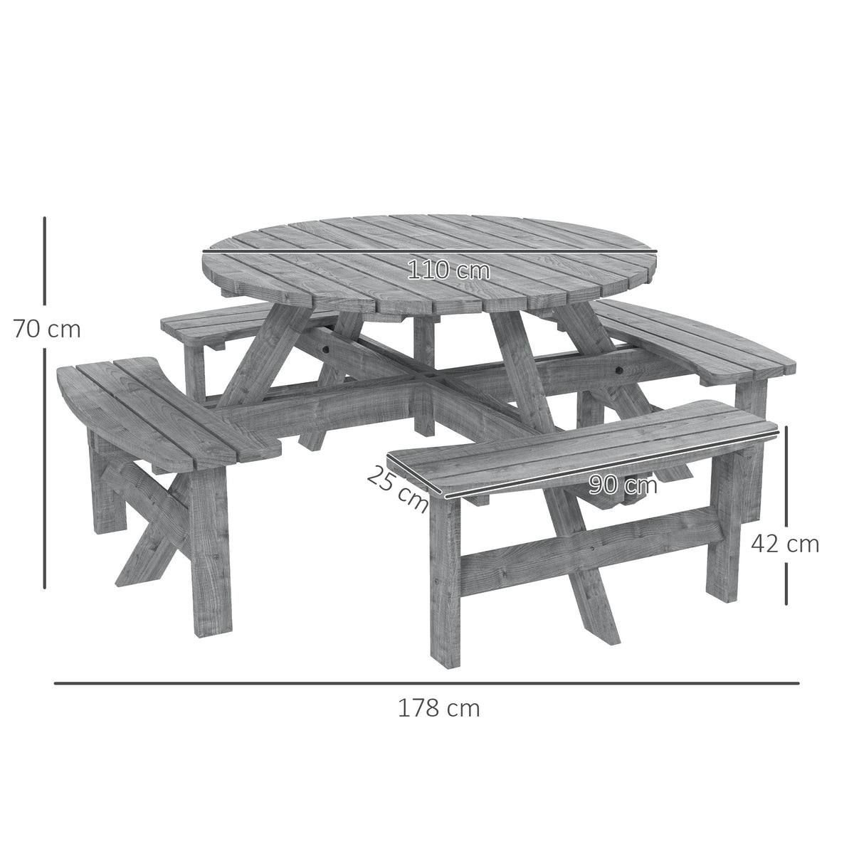 Outsunny 8-Seat Wooden Picnic Table with Benches & Parasol Hole – Fir Wood Garden Dining Set, Grey