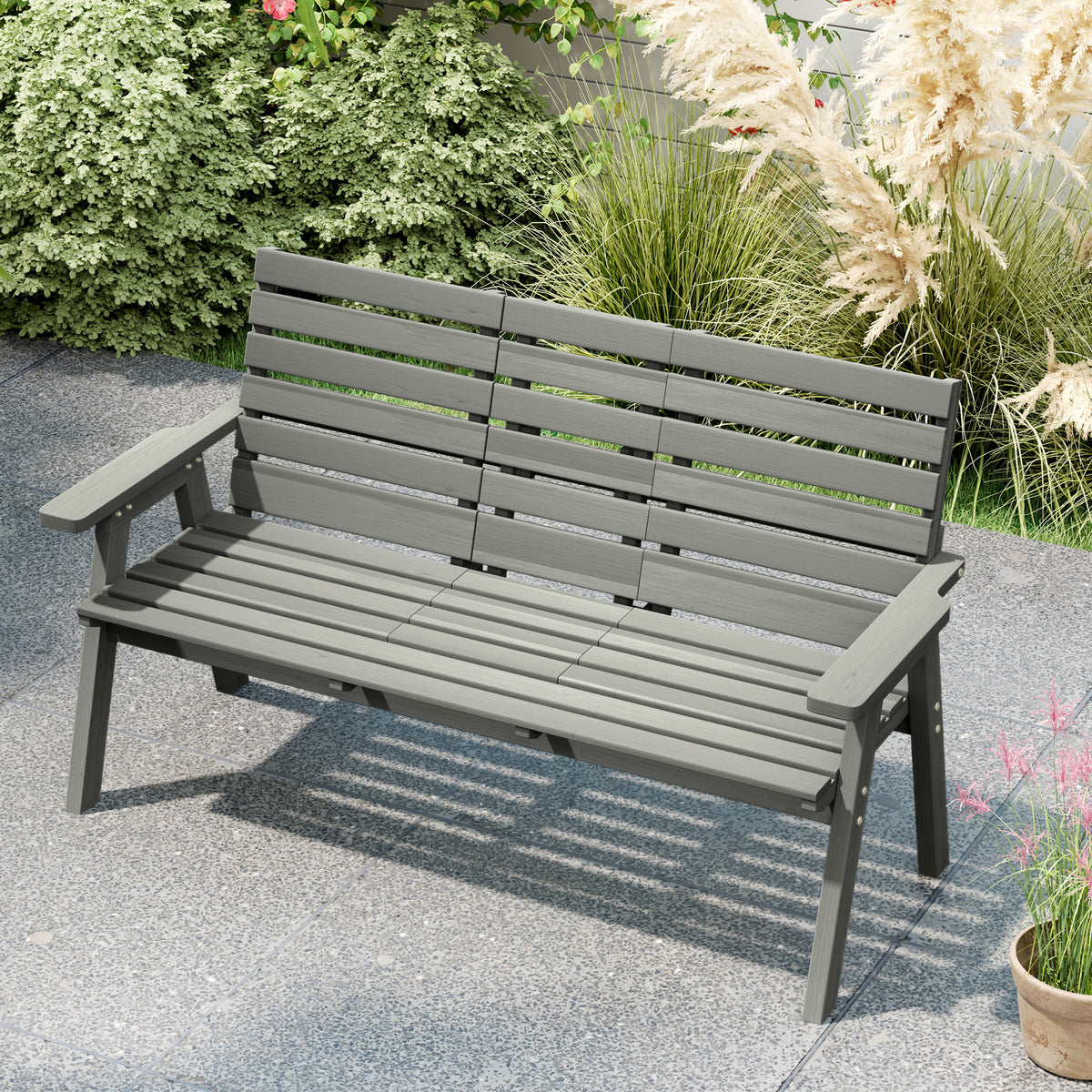 Outsunny Convertible 3-Seater Wooden Garden Bench with Fold-Down Table and Armrests – Fir Wood Outdoor Seating, Grey