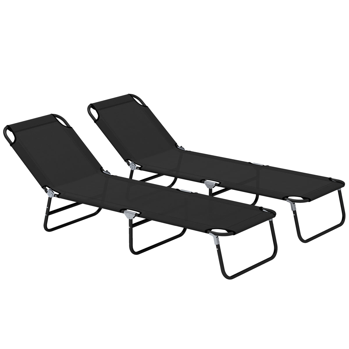 Outsunny 2-Pack Reclining Chaise Lounges with 5-Level Backrest & Steel Frame – Portable Sun Loungers, Black