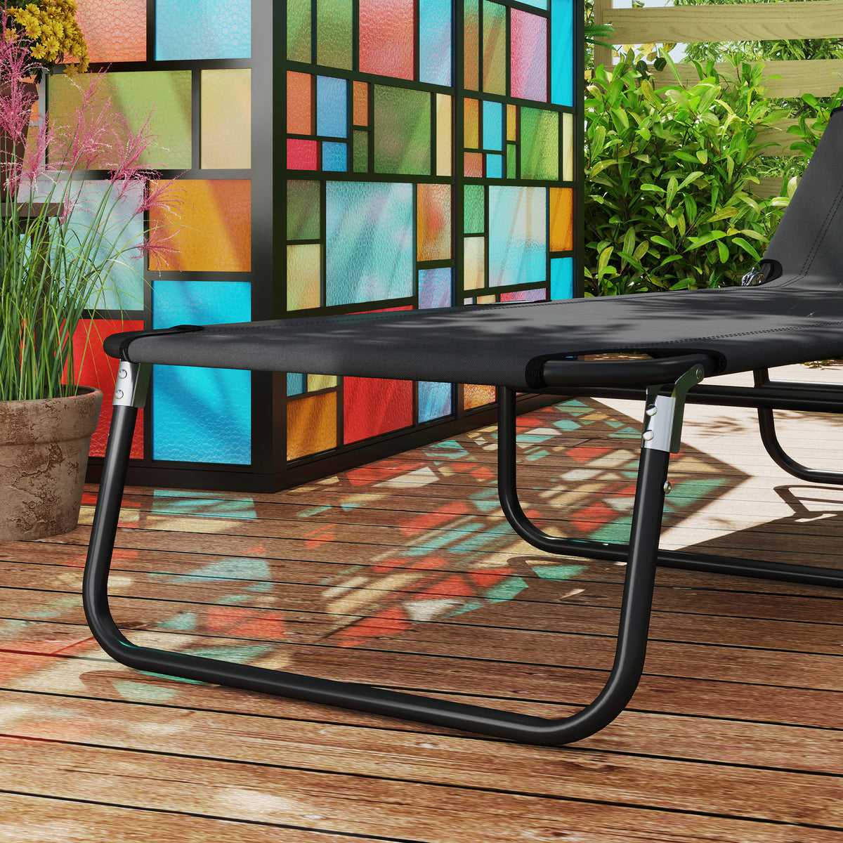 Outsunny 2-Pack Reclining Chaise Lounges with 5-Level Backrest & Steel Frame – Portable Sun Loungers, Black