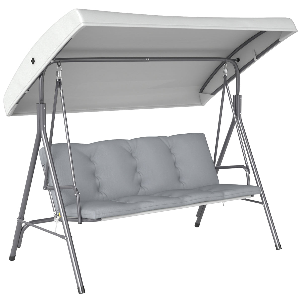 Outsunny 3-Person Porch Swing Bench with Adjustable Canopy, Steel Frame & Removable Cushion – Light Grey
