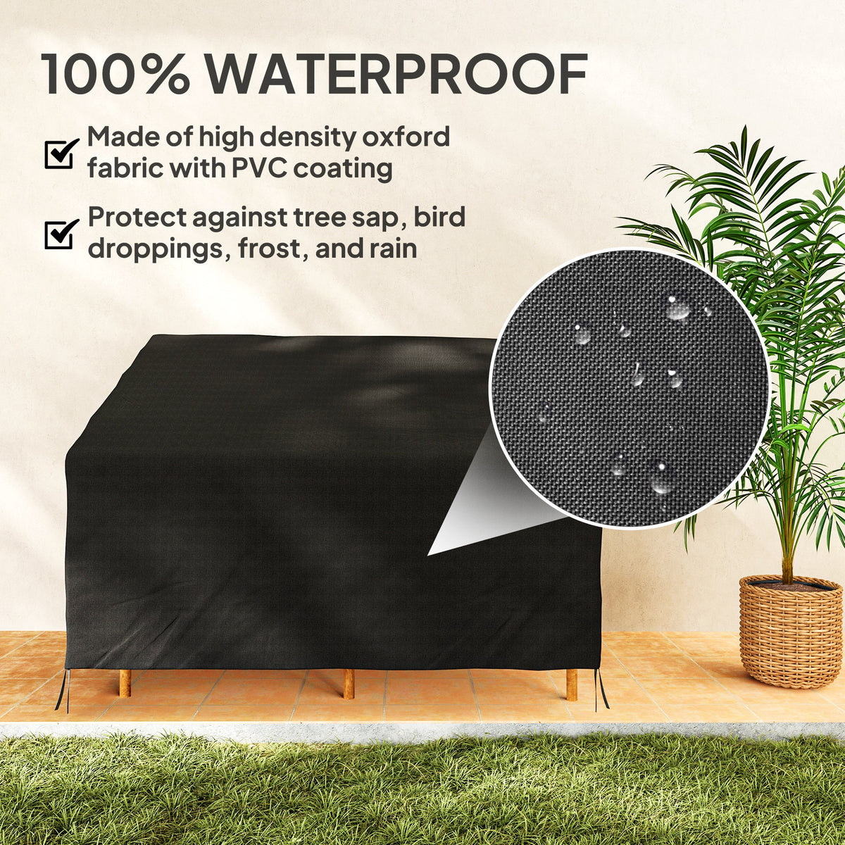 Outsunny 2 Seater Garden Sofa Cover – Waterproof 600D Oxford Fabric Rain Protector with Fixing Straps, Black