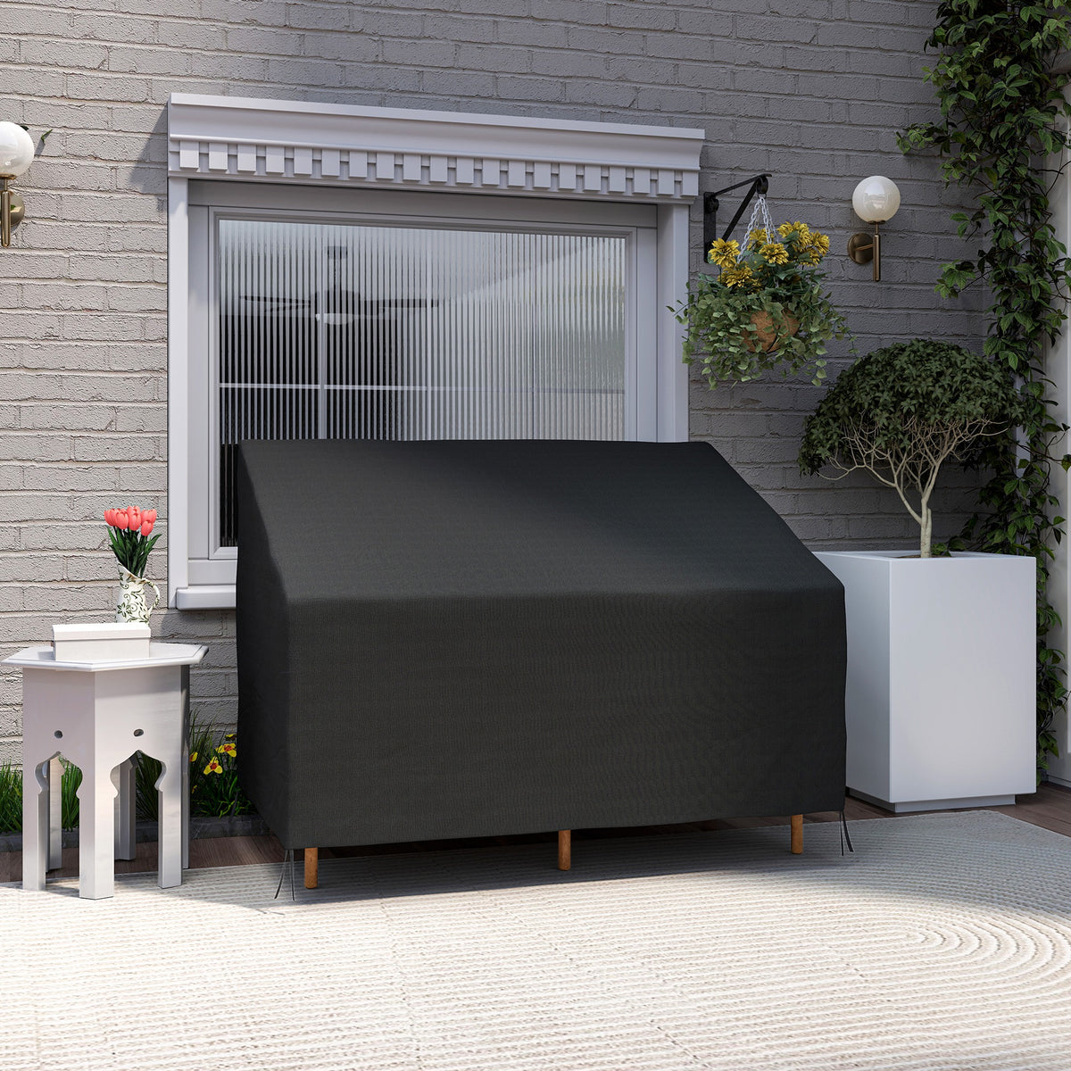 Outsunny 2 Seater Garden Sofa Cover – Waterproof 600D Oxford Fabric Rain Protector with Fixing Straps, Black