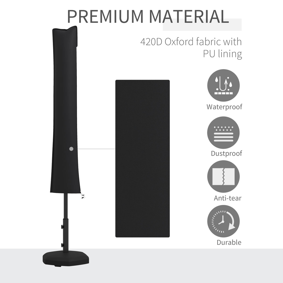 Outsunny Cantilever Parasol Cover with Zip and Buckle, Waterproof 420D Oxford Fabric – Black