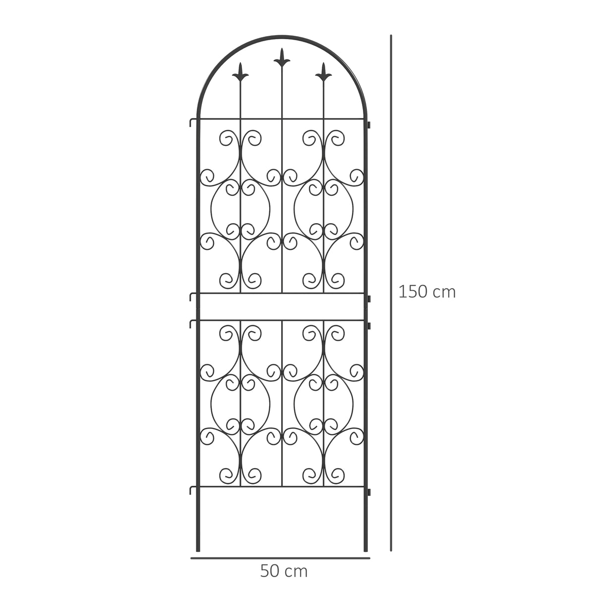 Outsunny Set of 2 Metal Garden Trellis Panels – Scrollwork Climbing Plant Support, 150 x 50cm, Black