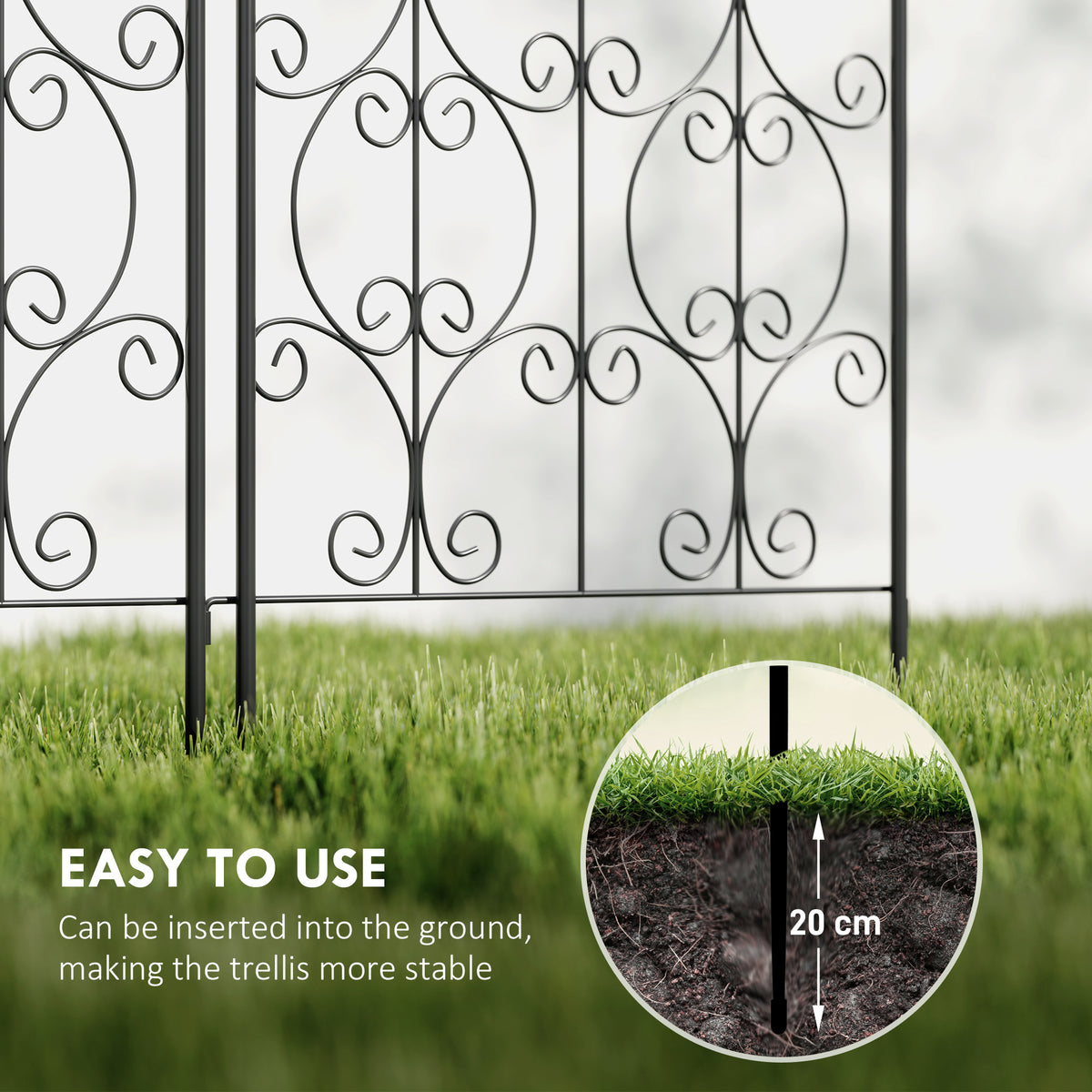 Outsunny Set of 2 Metal Garden Trellis Panels – Scrollwork Climbing Plant Support, 150 x 50cm, Black
