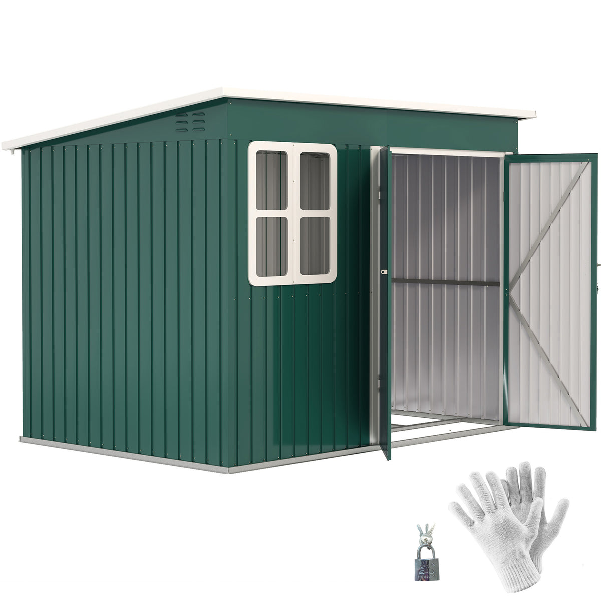 Outsunny 8.5 x 6ft Galvanised Steel Garden Shed with Double Doors, Lock & Foundation Kit – Green