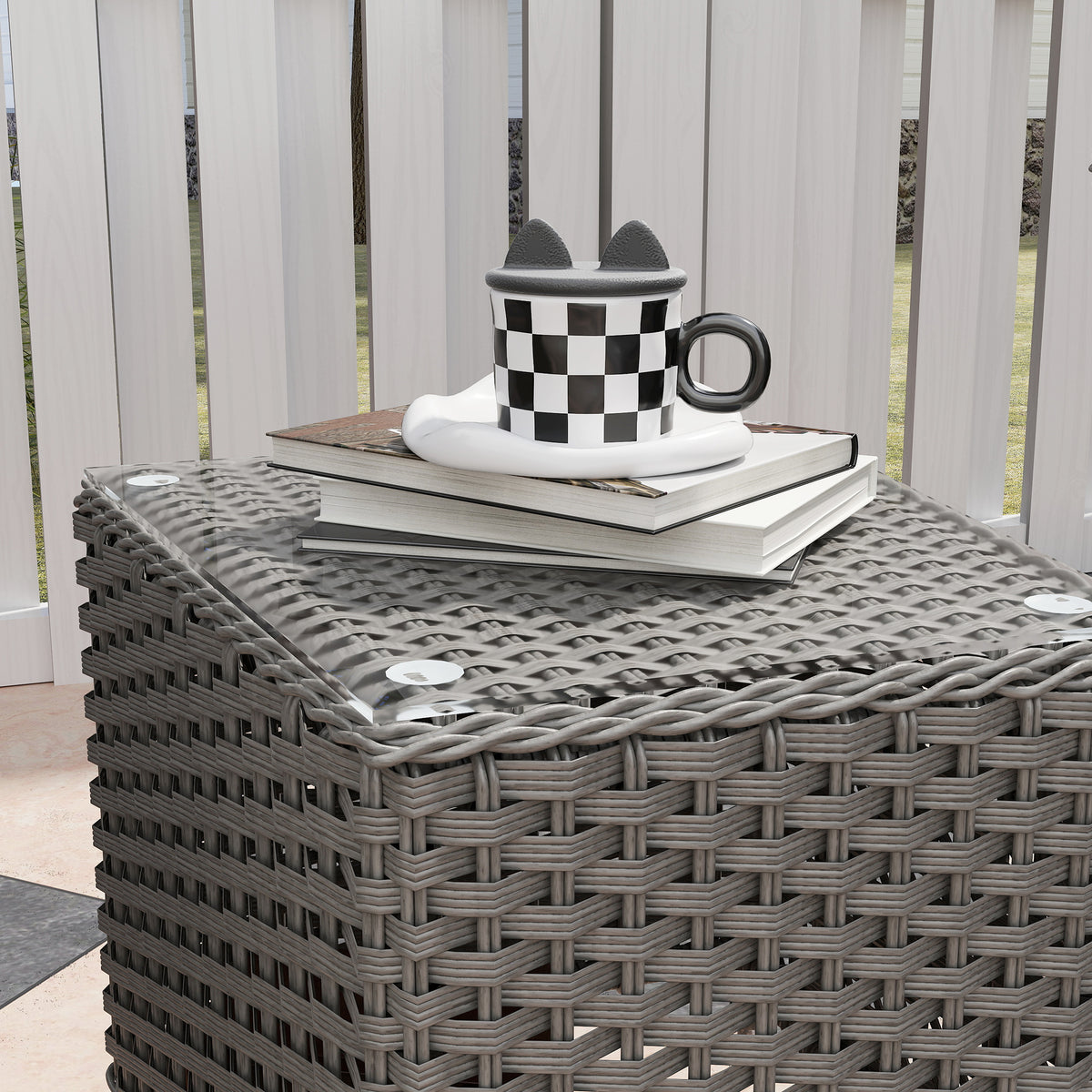 Outsunny 3-Piece Aluminium Rattan Bistro Set with Cushions & Side Table – Garden Patio Furniture, Light Grey