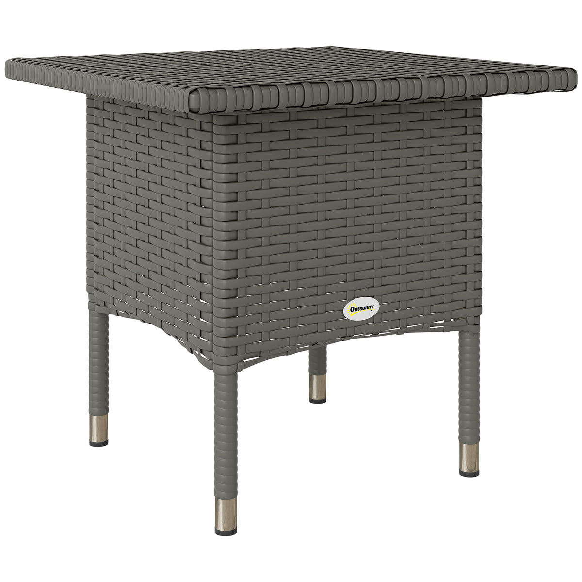 Outsunny PE Rattan Outdoor Coffee Table with Metal Frame, 50 x 50 x 47cm – Garden Side Table, Grey