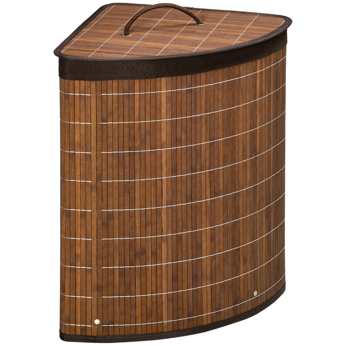HOMCOM 55L Bamboo Corner Laundry Hamper with Lid and Removable Lining – Triangle Laundry Basket, Brown