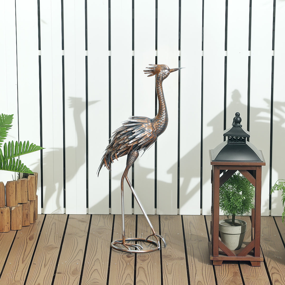 Outsunny Retro Heron Garden Statue, Metal Ornament with Ground Stakes – Outdoor Decor Gift, Silver Tone