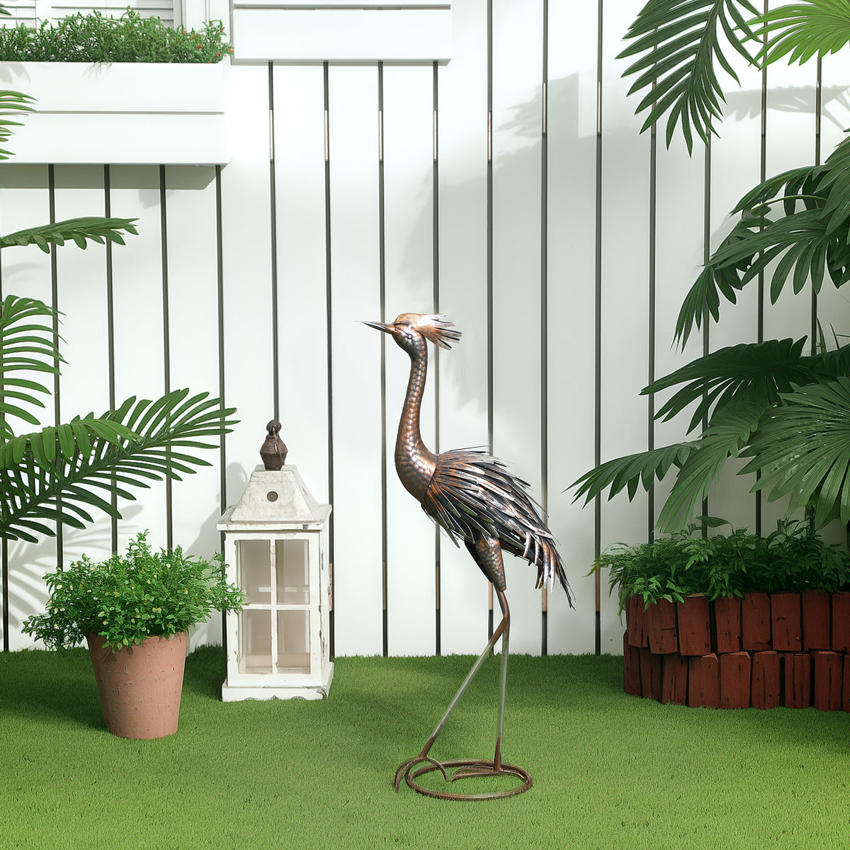 Outsunny Retro Heron Garden Statue, Metal Ornament with Ground Stakes – Outdoor Decor Gift, Silver Tone