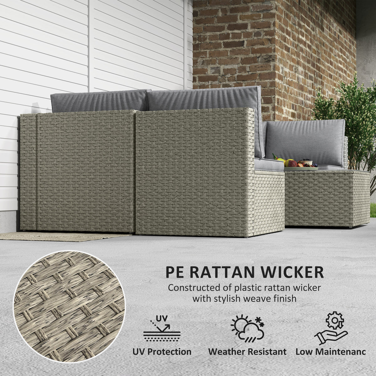 Outsunny 7-Piece Modular Rattan Garden Furniture Set with Cushions & Tempered Glass Table – Patio Set