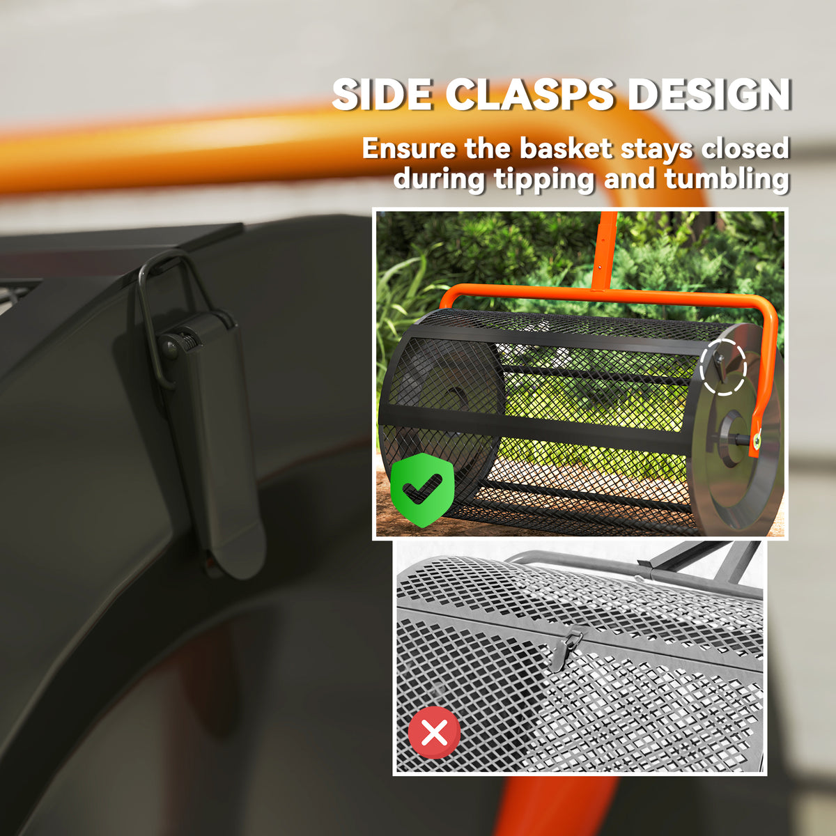Outsunny 24-Inch Garden Compost Spreader with Height-Adjustable Handle and Mesh Door – Lawn Spreader, Orange
