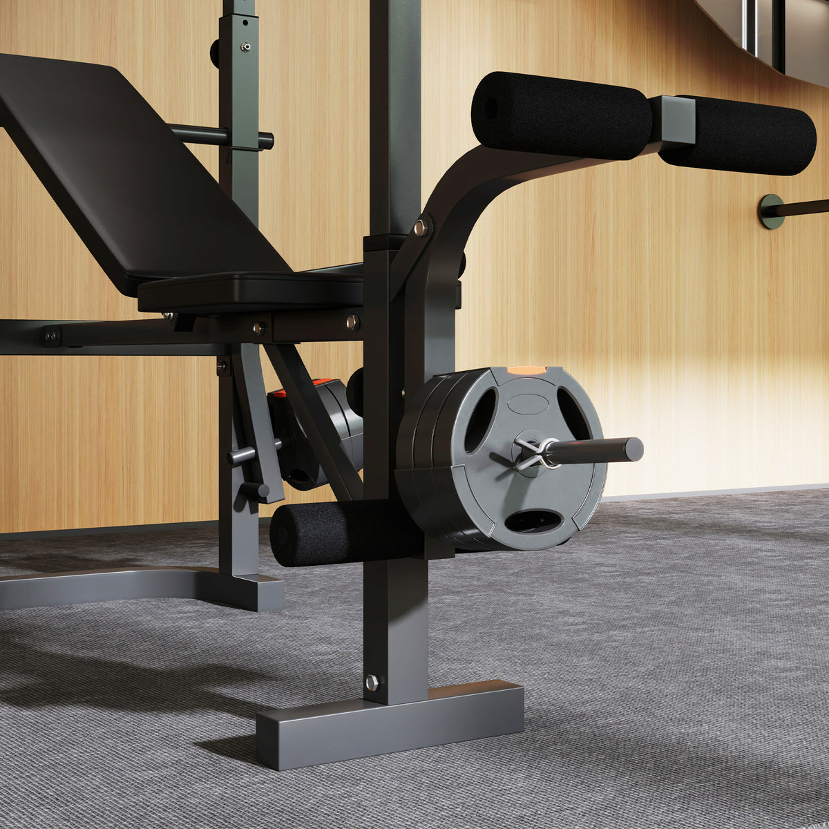 SPORTNOW Multi-Exercise Weight Bench with Bench Press Rack, Lat Pull Down & Preacher Curl – Incline or Flat, Black