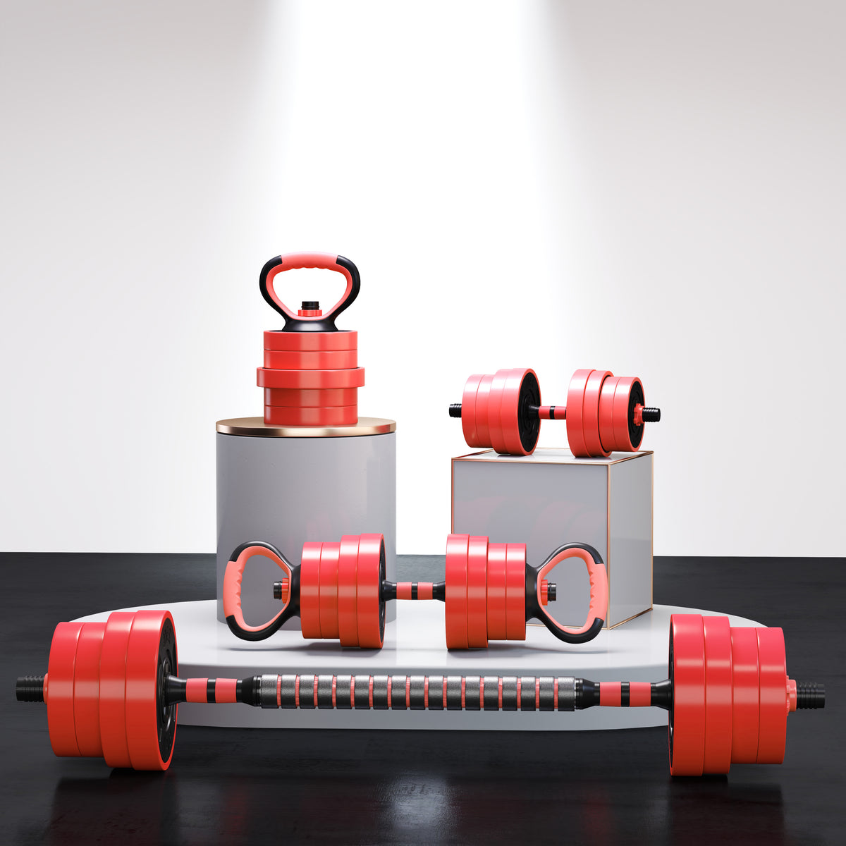 SPORTNOW 30kg 4-in-1 Adjustable Dumbbell Set with Barbell, Kettlebell & Push Up Stands – Home Gym Weights, Red