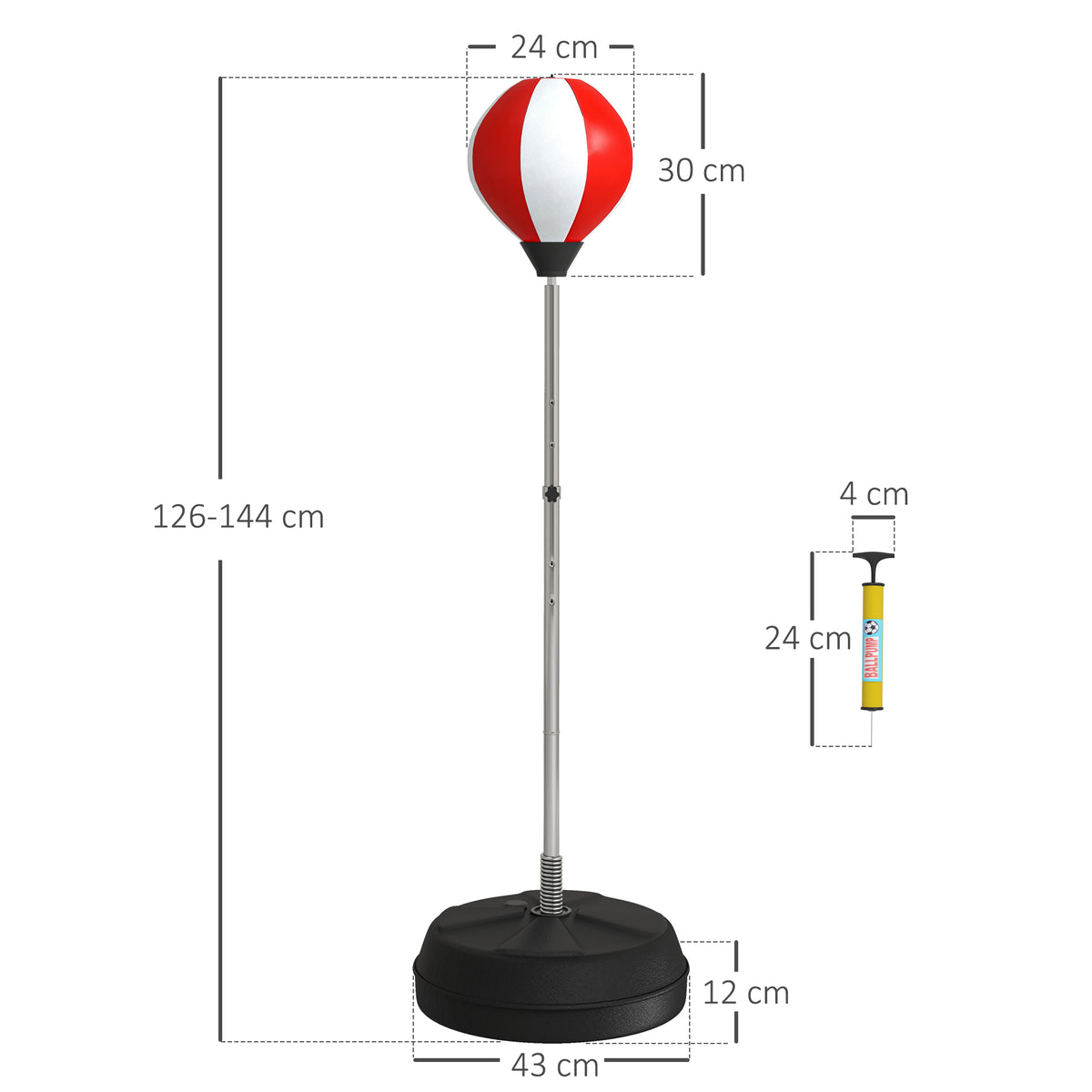 HOMCOM Freestanding Punching Bag with Stand, Adjustable Height 126–144cm, Gloves & Pump – Boxing Set, Red