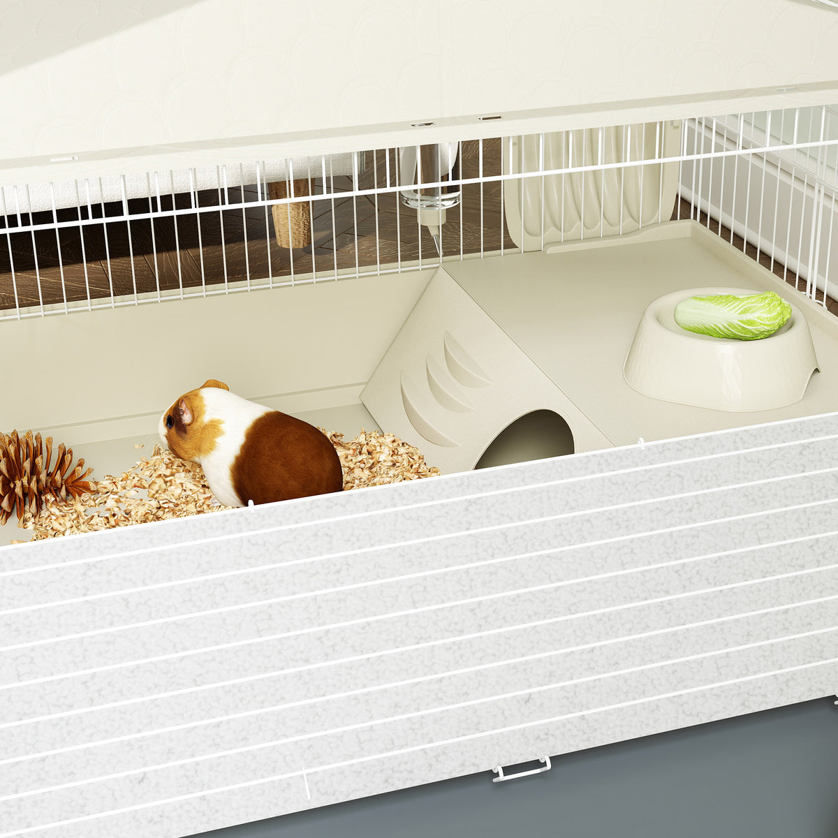 PawHut Guinea Pig Cage with Removable Playpen, Hay Feeder & Water Bottle – Small Animal Cage, Beige