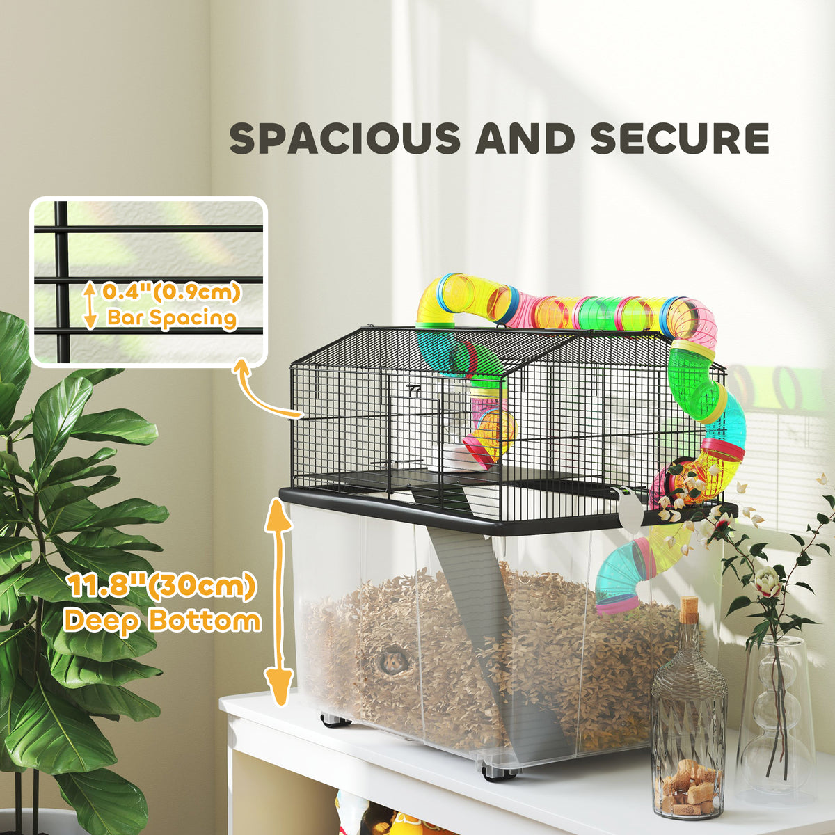 PawHut Hamster Cage with Deep Tray, Tube System, Perches & Ramps – Two-Tier Cage for Dwarf Hamsters