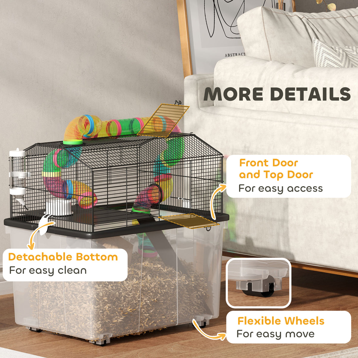 PawHut Hamster Cage with Deep Tray, Tube System, Perches & Ramps – Two-Tier Cage for Dwarf Hamsters